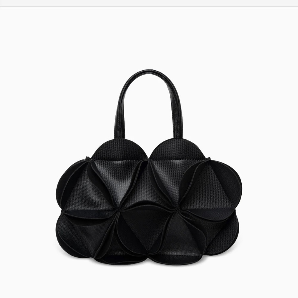 Monique Flower Handbag in Off-White, Black, and Red